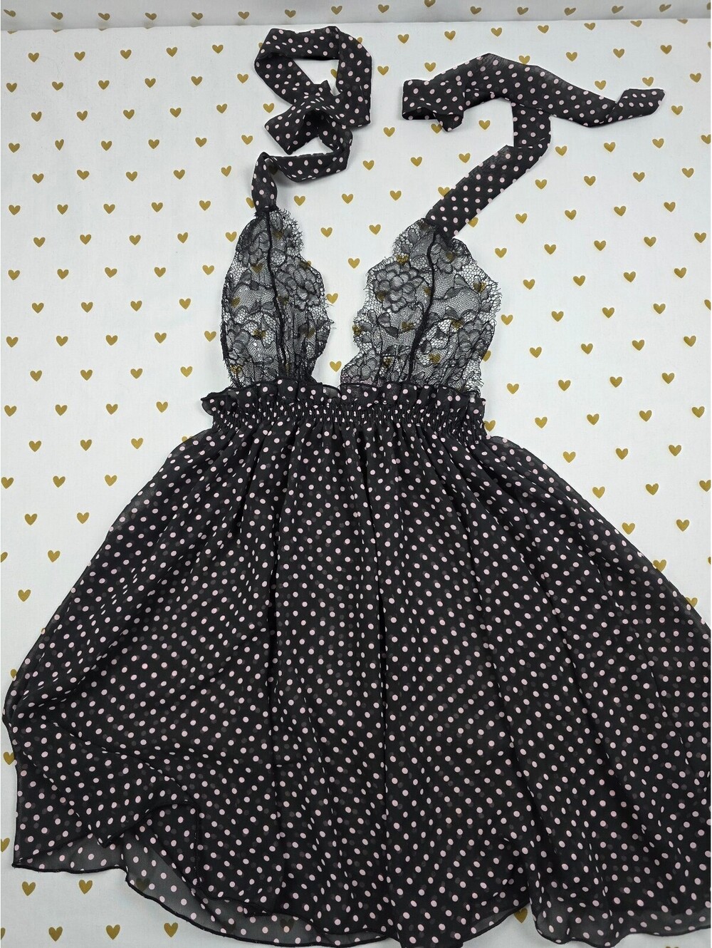 Victorias Secret Sexy Little Things Polka Dot Nightie Lingerie Lace Tie Dress M